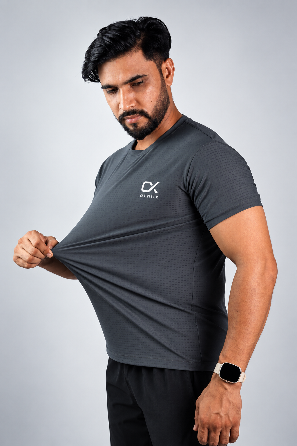 Athlix Premium Dry-Fit Performance T-Shirt Charcoal detail