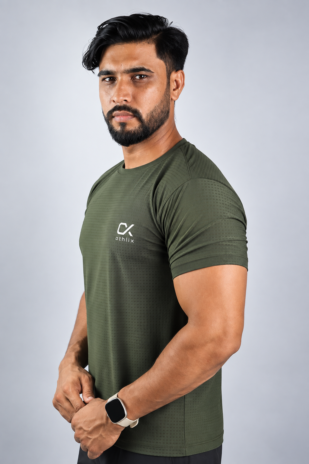 Athlix Premium Dry-Fit Performance T-Shirt Olive Green detail