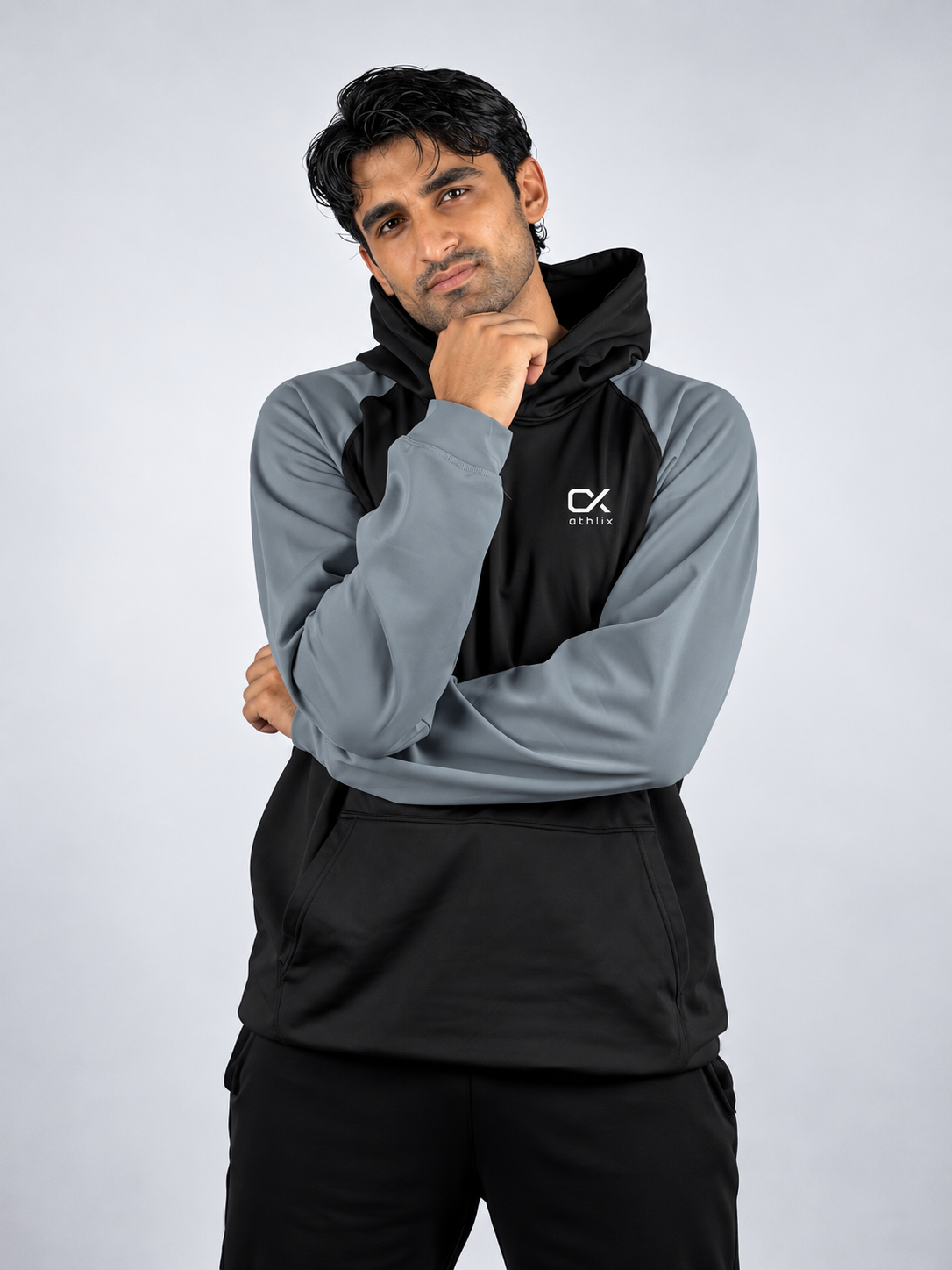 Athlix Performance Raglan Hoodie - Black & Ice Blue
