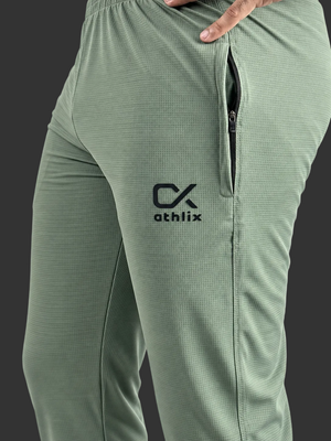 Athlix olive green 4-way stretch lycra track trouser detail
