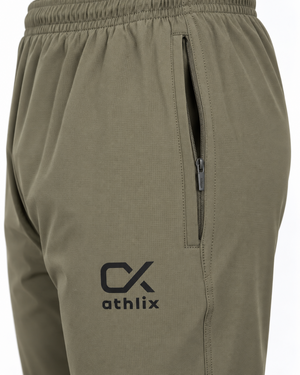 Athlix Premium Dry-Fit Trouser Olive Khaki zip pocket detail