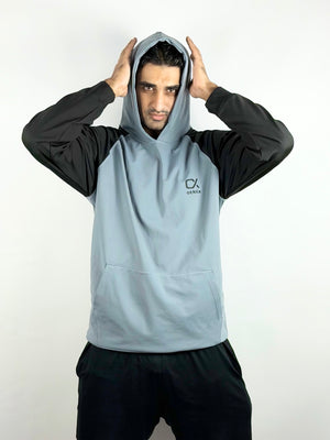 Athlix grey and black performance hoodie hood detail