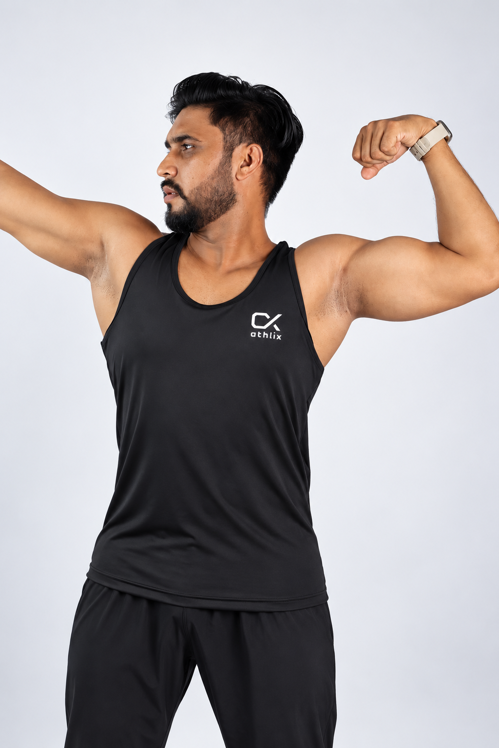 Athlix Premium Dry-Fit Performance Tank Black front