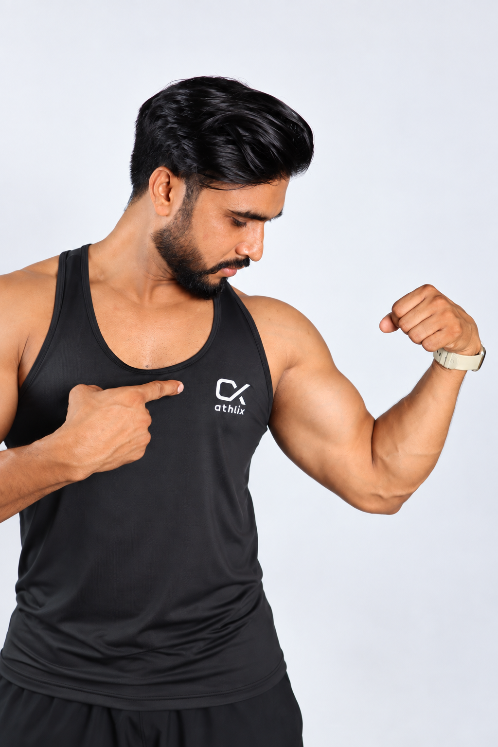 Athlix Premium Dry-Fit Performance Tank Black front detail