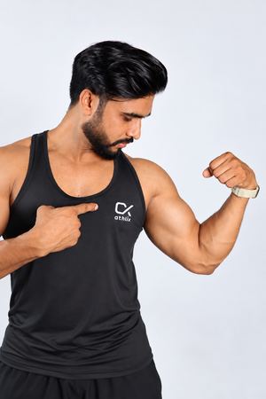 Athlix Premium Dry-Fit Performance Tank Black front detail