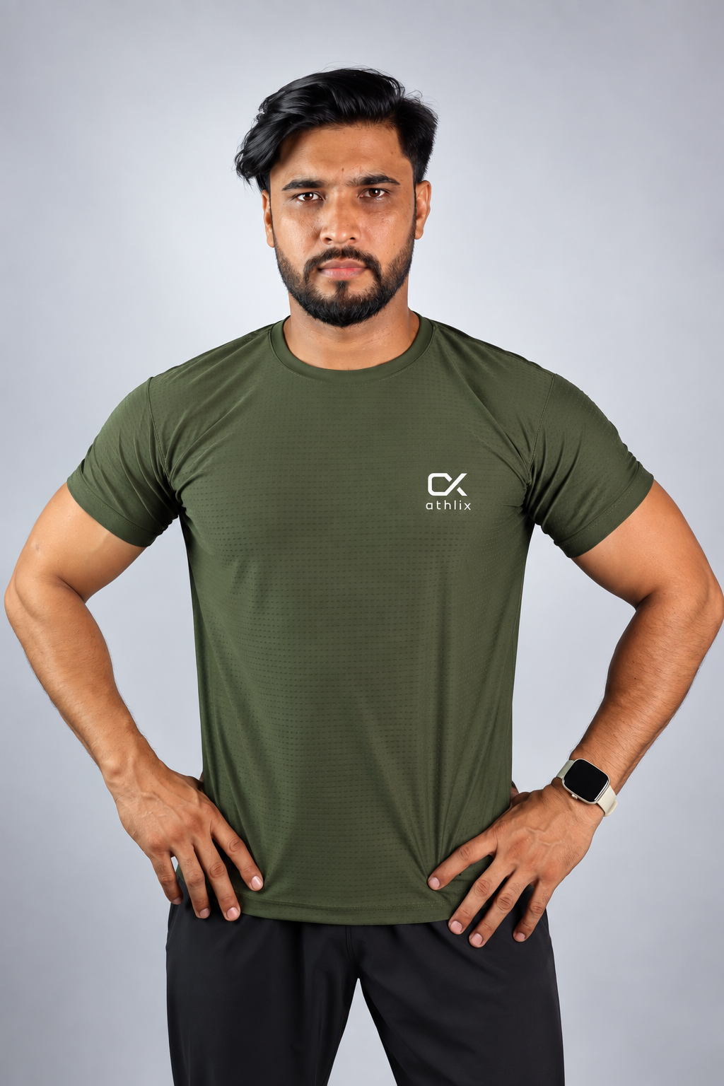 Athlix Premium Dry-Fit Performance T-Shirt Olive Green front
