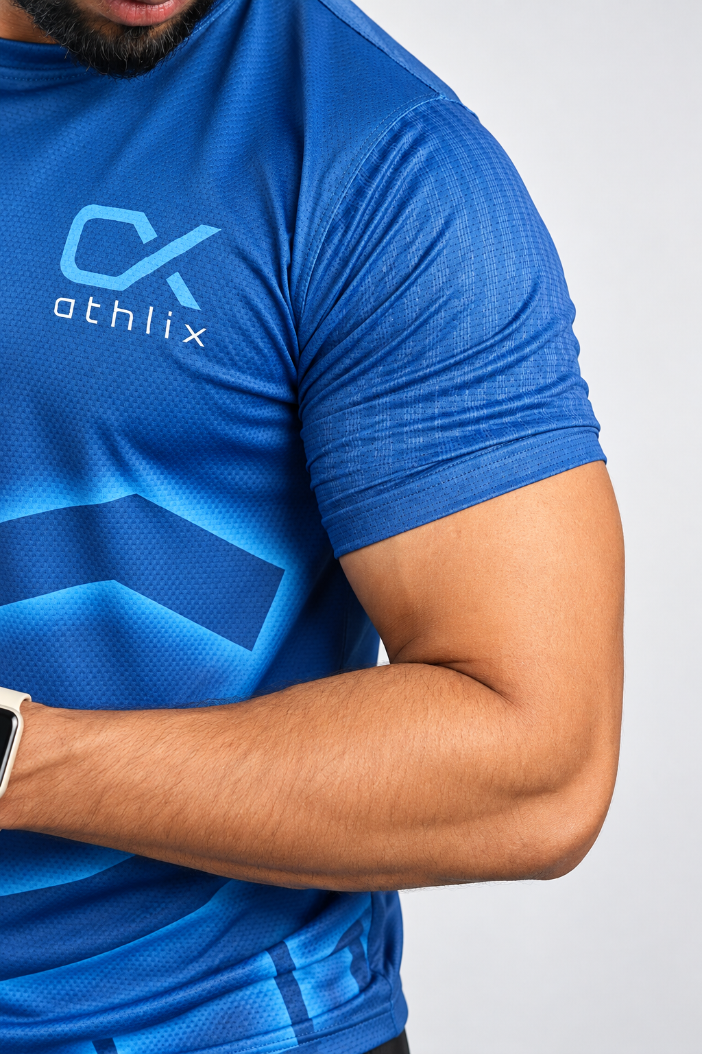 Athlix Premium Dry-Fit Performance T-Shirt - Blue - Blue - Sleeve Detail