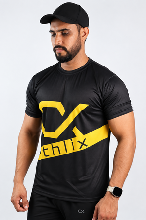 Athlix Premium Dry-Fit Performance T-Shirt - Black - Black - Front 2