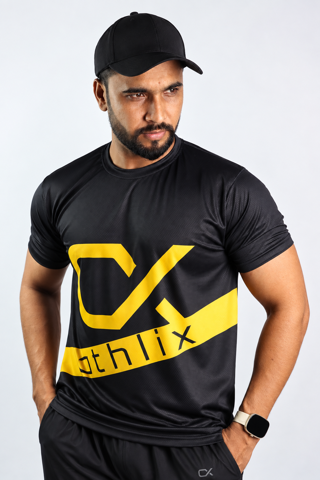 Athlix Premium Dry-Fit Performance T-Shirt - Black - Black - Front 1