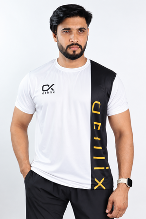 Athlix Premium Dry-Fit Performance T-Shirt Black White Panel alternate front