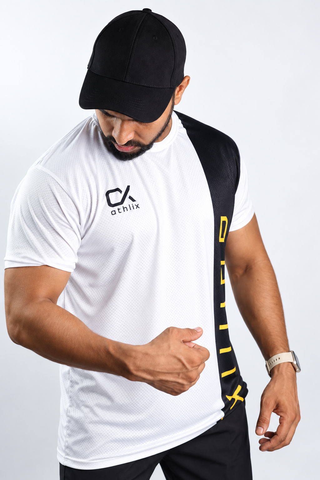 Athlix Premium Dry-Fit Performance T-Shirt Black White Panel front detail
