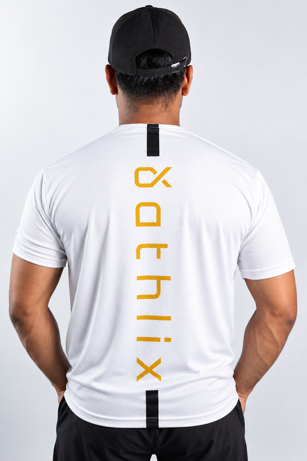 Athlix Premium Dry-Fit Performance T-Shirt Black White Panel back