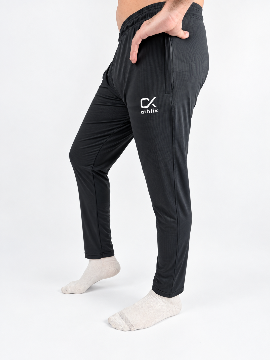 Athlix black 4-way stretch lycra track trouser side view