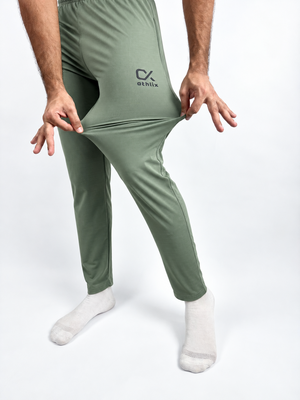 Athlix olive green 4-way stretch lycra track trouser stretch detail
