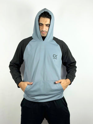 Athlix grey and black performance hoodie side view