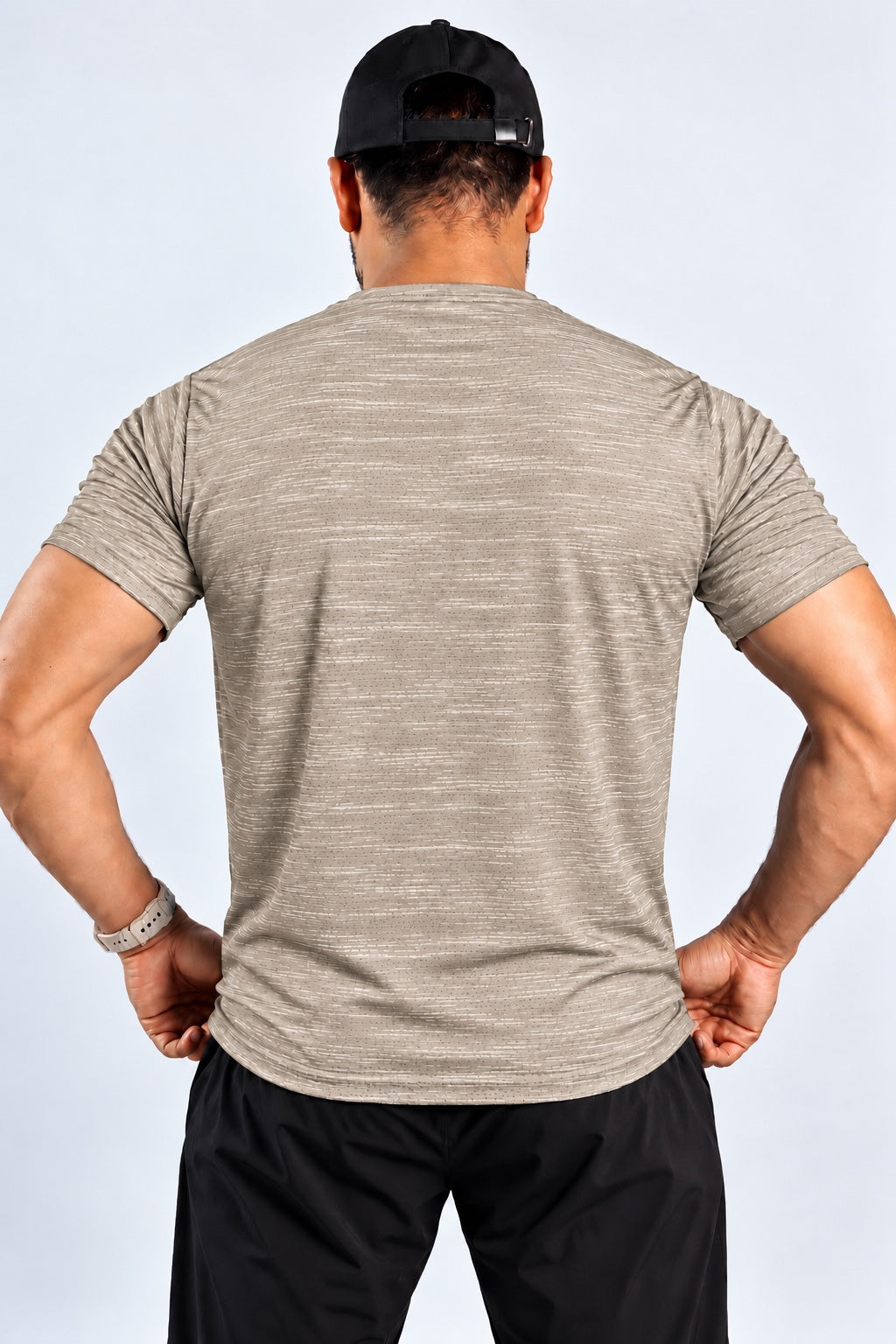 Athlix Performance T-Shirt Beige Heathered - back view