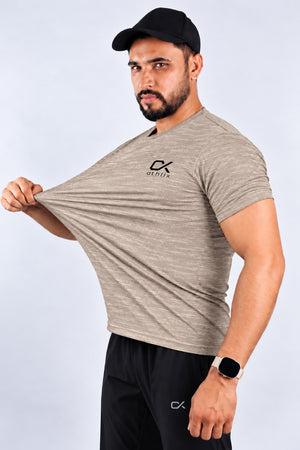 Athlix Performance T-Shirt Beige Heathered - stretch detail