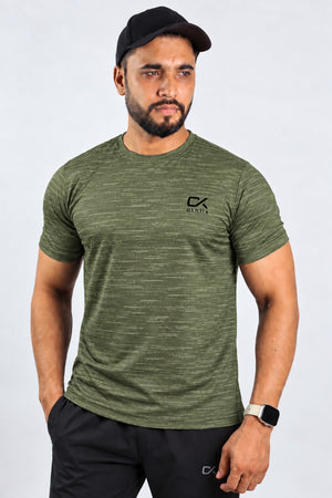 Athlix Performance T-Shirt Olive Heathered - front view