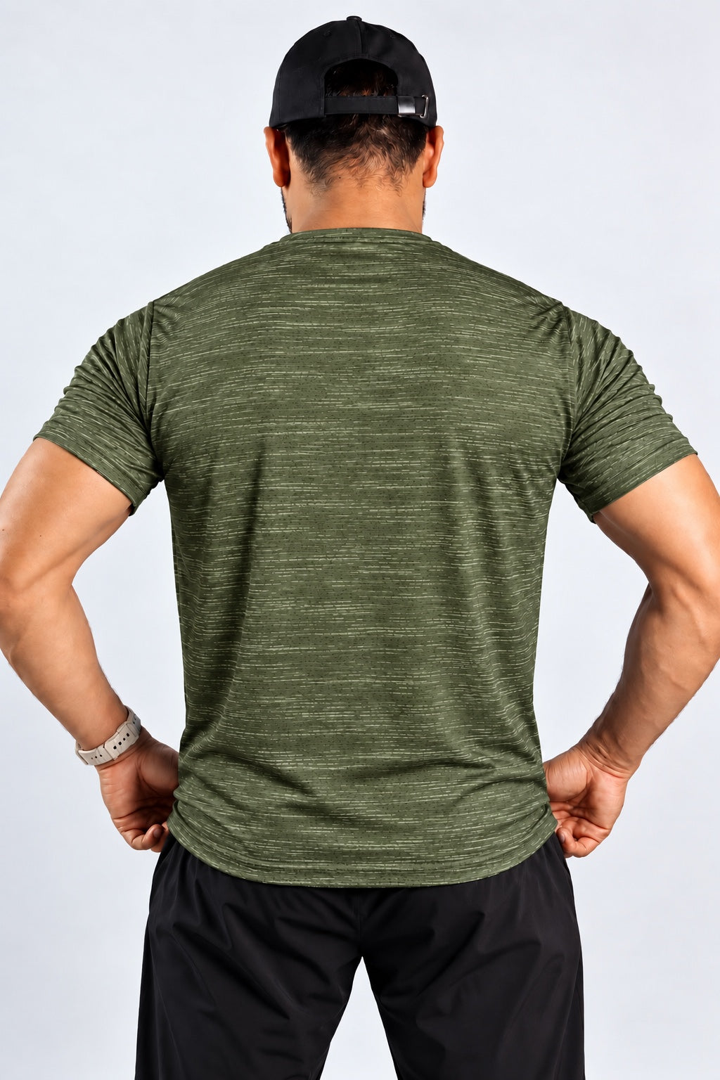 Athlix Performance T-Shirt Olive Heathered - back view