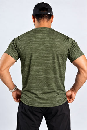Athlix Performance T-Shirt Olive Heathered - back view