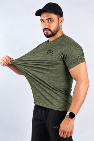 Athlix Performance T-Shirt Olive Heathered - stretch detail