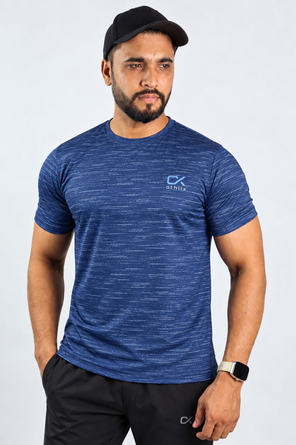 Athlix Premium Performance T-Shirt Navy Heathered - front view