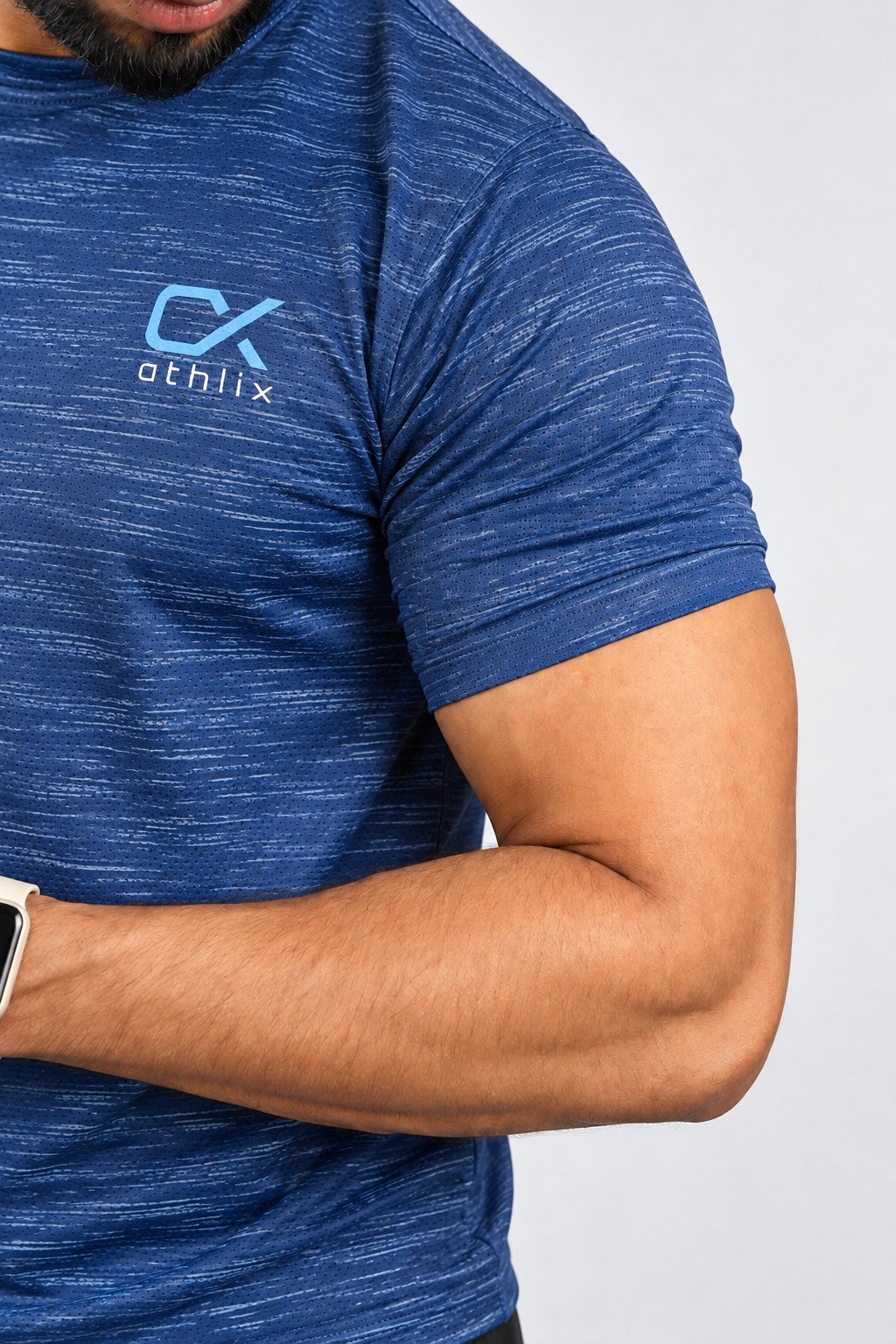 Athlix Premium Performance T-Shirt Navy Heathered - fabric detail