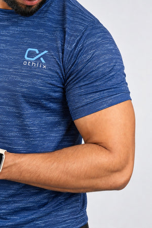 Athlix Premium Performance T-Shirt Navy Heathered - fabric detail