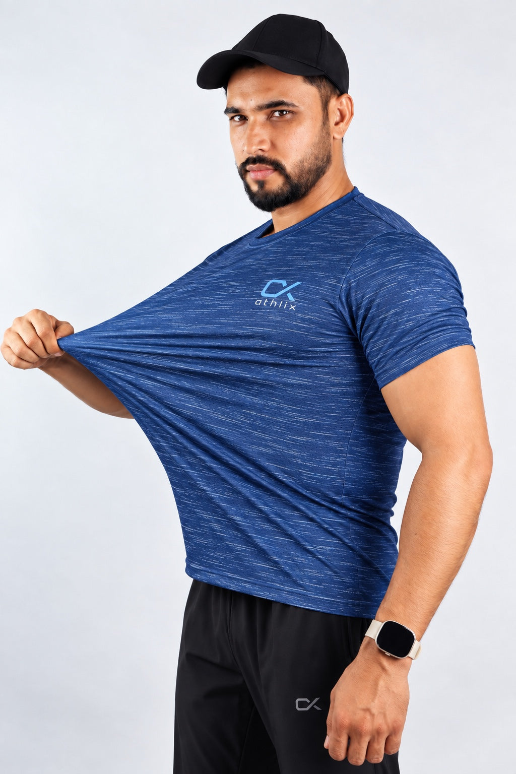 Athlix Premium Performance T-Shirt Navy Heathered - stretch detail